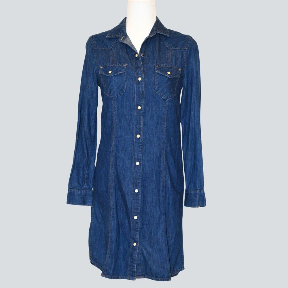 GAP 1969 100% Cotton Women's Button Up Denim Shirt Dress Size XS